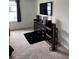 Bedroom featuring large, modern dresser with black carpet and large window for great light at 11856 Throttle Pl, Gibsonton, FL 33534