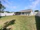 Fenced backyard with lush green grass and a screened-in lanai at 3527 65Th Avenue E Cir, Sarasota, FL 34243