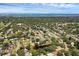 Expansive aerial view showcasing the coastal neighborhood and the city skyline on the horizon at 1937 N Highland Ave, Clearwater, FL 33755