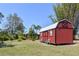 View of outdoor shed, mature trees and landscaping in fenced yard at 5769 E Price Blvd, North Port, FL 34288
