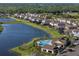 An aerial view of a beautiful pond surrounded by neighborhood homes at 12654 Oak Hill Way, Parrish, FL 34219