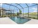 Screened-in swimming pool features a small waterfall feature and beautiful views of the surrounding community at 6243 Plateau Ct, Bradenton, FL 34203