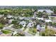 Wide aerial view of residential neighborhood with homes, green spaces, and a pond at 5700 Venetian Ne Blvd, St Petersburg, FL 33703