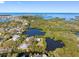 Beautiful aerial view of coastal homes nestled among serene waterways and lush greenery against a captivating ocean backdrop at 5275 Miller Bayou Dr, Port Richey, FL 34668