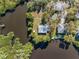An aerial view of houses bordered by lake waters and lush greenery at 5275 Miller Bayou Dr, Port Richey, FL 34668