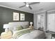 Comfortable bedroom showcasing neutral walls, a ceiling fan, and ensuite bathroom at 13794 Marseilles Ct, Clearwater, FL 33762