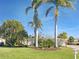 Well-manicured front lawn featuring lush tropical landscaping at 513 Flamingo Dr, Apollo Beach, FL 33572