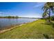 Beautiful lake view with palm trees and green lawn, perfect for relaxing outdoors at 17936 Polo Trl, Bradenton, FL 34211