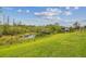 Large backyard view of the trees surrounding the pond, reflecting the beautiful sky at 2709 Coco Palm Cir, Wesley Chapel, FL 33543