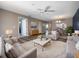 Cozy living room featuring modern furnishings, neutral color palette, and an open concept design to the dining area at 6507 Stone River Rd # 310, Bradenton, FL 34203