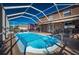 Beautiful screened-in pool with outdoor dining area, perfect for entertaining, with an awning at 31028 Baclan Dr, Wesley Chapel, FL 33545