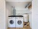 Convenient laundry closet with modern Samsung washer and dryer and shelving for storage at 1121 49Th Ave N, St Petersburg, FL 33703