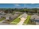 Beautiful aerial view of yellow home with landscaped lawn and driveway in a serene neighborhood at 13202 Golf Ridge Pl, Hudson, FL 34669