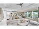 Open-concept living room and kitchen area with modern furniture, natural light, and water views at 1785 Trailhead Ln, Zephyrhills, FL 33541