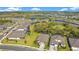 Stunning aerial view of homes in a lakeside community featuring manicured lawns and mature trees at 10735 Spring Tide Way, Parrish, FL 34219