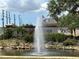 Community entrance fountain with lush landscaping, signage, and American flag at 14810 Rue De Bayonne # 7B, Clearwater, FL 33762