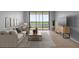Bright living room with a comfortable sofa, contemporary furniture, neutral rug, and access to a balcony overlooking greenery at 14810 Rue De Bayonne # 7B, Clearwater, FL 33762