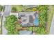 Aerial shot of the property highlighting the pool, screened in patio and landscaping at 11019 Pine Lilly Pl, Lakewood Ranch, FL 34202