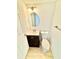 Half bathroom featuring vanity, mirror, and toilet at 22620 Gage Loop # 25, Land O Lakes, FL 34639