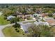 An aerial view showcasing a lovely neighborhood with well-maintained lawns and mature trees at 2436 Deer Trail Ln, Spring Hill, FL 34606