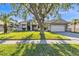 Charming single-story home featuring a manicured lawn and mature tree at 1647 Stable Trl, Palm Harbor, FL 34685