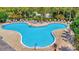 A sparkling, uniquely-shaped pool with lounge chairs and lush greenery, perfect for relaxation at 4062 Overture Cir # 4062, Bradenton, FL 34209