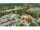 Community aerial showcasing tennis courts, a pool, golf course, lake, clubhouse, and parking at 12387 Eastpointe Dr, Dade City, FL 33525