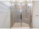 Modern bathroom shower with frameless glass door and stylish tile, showcasing a clean and contemporary design at 12387 Eastpointe Dr, Dade City, FL 33525