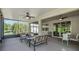 Screened-in lanai with comfortable seating, ceiling fans, and an outdoor dining area, perfect for relaxing at 12387 Eastpointe Dr, Dade City, FL 33525