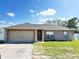 Charming single-story home featuring a two-car garage and well-lit porch at 12092 Rockford St, Spring Hill, FL 34608