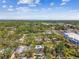 Aerial view of a neighborhood featuring lush green trees, landscaped yards, and community buildings at 913 Tennessee Ln, Sarasota, FL 34234