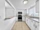 Kitchen with white cabinets, stainless steel appliances, and tile backsplash at 8608 Huron Ct # 57, Tampa, FL 33614