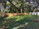 Backyard view featuring grass, a fence, and mature trees at 8306 N Orleans Ave, Tampa, FL 33604