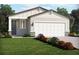 Charming single-story home showcasing a two-car garage, manicured lawn, and inviting front entrance at 14064 Crutchfield Ct, Parrish, FL 34219