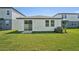 Back exterior with a sliding glass door and ample green space at 1861 Brekey Way, Zephyrhills, FL 33541