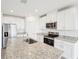 Close-up view of a kitchen featuring stainless steel appliances, white cabinets, and granite countertops at 31643 Wild Grape Ln, Brooksville, FL 34602