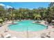 Large community pool with palm trees, lounge chairs, umbrellas, and a beautiful deck at 10008 Last Light Gln, Parrish, FL 34219