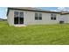 Expansive backyard with well-maintained lawn and sliding glass doors to the patio at 7736 Gilchrist Springs Dr, Parrish, FL 34219