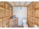 Rustic outdoor bathroom features wood finishes, toilet, sink and wall light fixtures at 4925 Alcazar S Way, St Petersburg, FL 33712