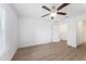 This bedroom features a spacious closet, ceiling fan, sleek flooring and great natural light at 11901 4Th N St # 2107, St Petersburg, FL 33716