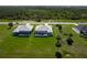 Aerial shot of two homes each with a screened in pool and well-manicured lawn against a backdrop of dense forestry at 221 Rotonda S Blvd, Rotonda West, FL 33947