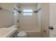 Updated bathroom featuring a tub with white subway tile and a modern vanity at 4906 S 87Th St, Tampa, FL 33619