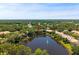 Aerial view of the community featuring houses, a lake, and many trees at 1171 Clays Trl, Oldsmar, FL 34677
