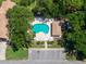 Aerial view of community pool, surrounded by trees and parking at 1171 Clays Trl, Oldsmar, FL 34677