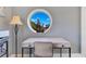 Home office nook with custom desk, a round window, and neutral colors at 4409 W Gray St # 5, Tampa, FL 33609