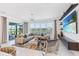 Inviting living room featuring a comfortable sofa, modern decor, a TV, and large windows overlooking the water at 3061 Hollow Hickory Pl, Wesley Chapel, FL 33543