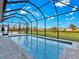 Clear blue pool with a screened-in enclosure and beautiful backyard views at 205 Rotonda S Blvd, Rotonda West, FL 33947