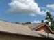 Close up shot of the roof with brown shingles and light brown trim at 23046 Brandy Rd, Land O Lakes, FL 34639