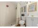 Bathroom with shower, toilet, and vanity with mirror providing essential amenities at 5744 Calais N Blvd # 4, St Petersburg, FL 33714
