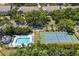 Aerial view of a community pool and tennis court surrounded by lush landscaping and mature trees at 5744 Calais N Blvd # 4, St Petersburg, FL 33714